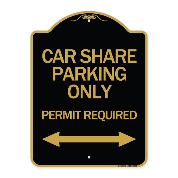 Signmission Car Share Parking Permit Required W/ Bidirectional Arrow Heavy-Gauge Alum, 18" x 24", BG-1824-24288 A-DES-BG-1824-24288 - main